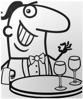 Póster Camarero En El Restaurante De Dibujos Animados - Restaurant Black And White Cartoon Funny (400x400)