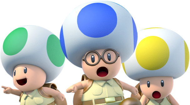 Banktoad And Two More Toad Brigade Members - Captain Toad Treasure Tracker Mario (607x335)