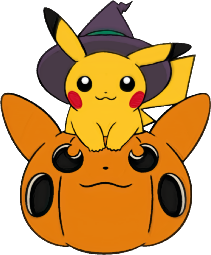 Halloween Cute Pumkin Hat Pokemon Pikachu Witch Wizard - Moving Pokemon In Halloween (932x1120)