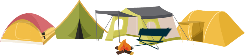 Campground Tents - Transparent Camping Png (818x186)
