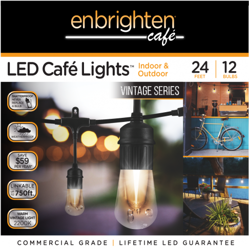 Jasco Enbrighten Café Led Lights Vintage Edition In - Enbrighten 12 Ft. Vintage White Led Cafe String Lights (555x555)