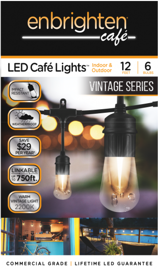 Jasco Enbrighten Café Led Lights Vintage Edition In - Enbrighten 12 Ft. Vintage White Led Cafe String Lights (555x555)