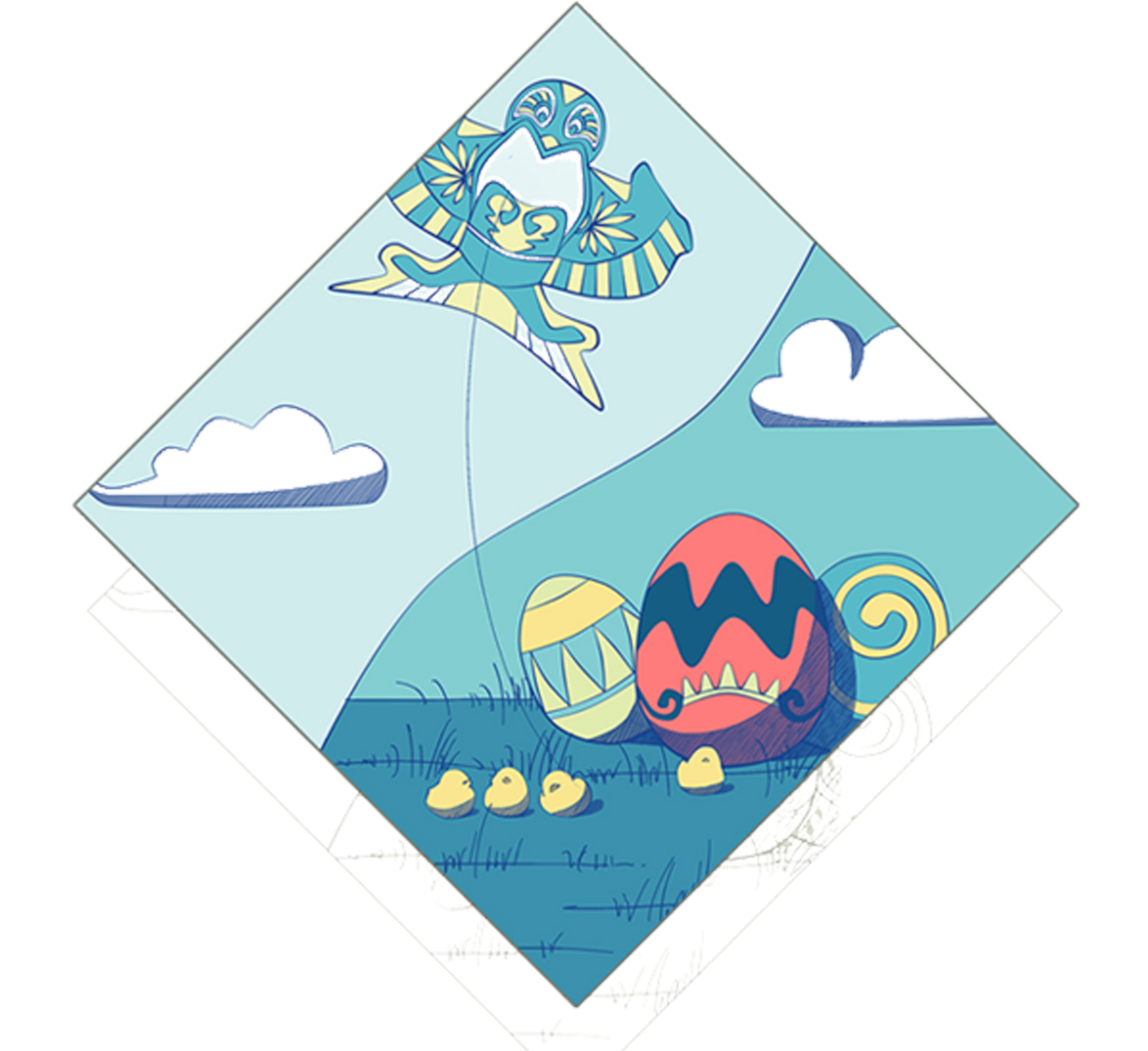 Weifang Poster Cartoon Chinoiserie - 竖 蛋 (2884x2900)