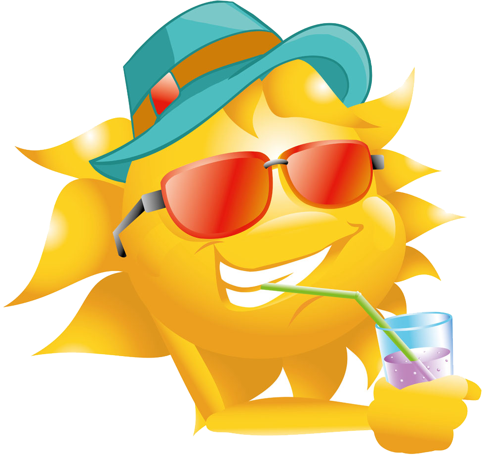 Sun Hat Straw Hat Clip Art - Clipart Of Sun Drinking Juice (1000x927)