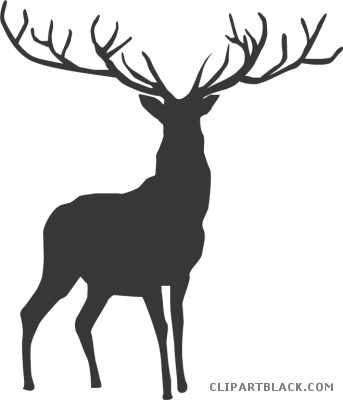 Reindeer Silhouette Animal Free Black White Clipart - Hunting Baby Girl Bedding (343x400)