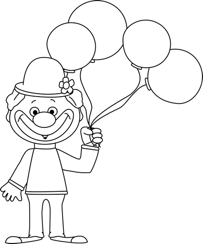 Black And White Clown With Balloons - Clipart Clown With Balloons (416x500)
