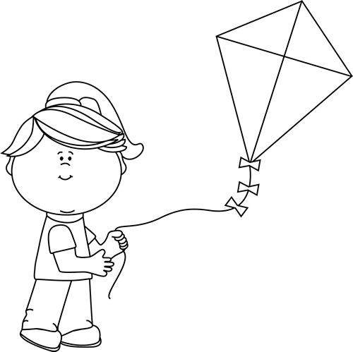 Black And White Girl Flying A Kite - Flying Kite Clip Art Black And White (500x499)