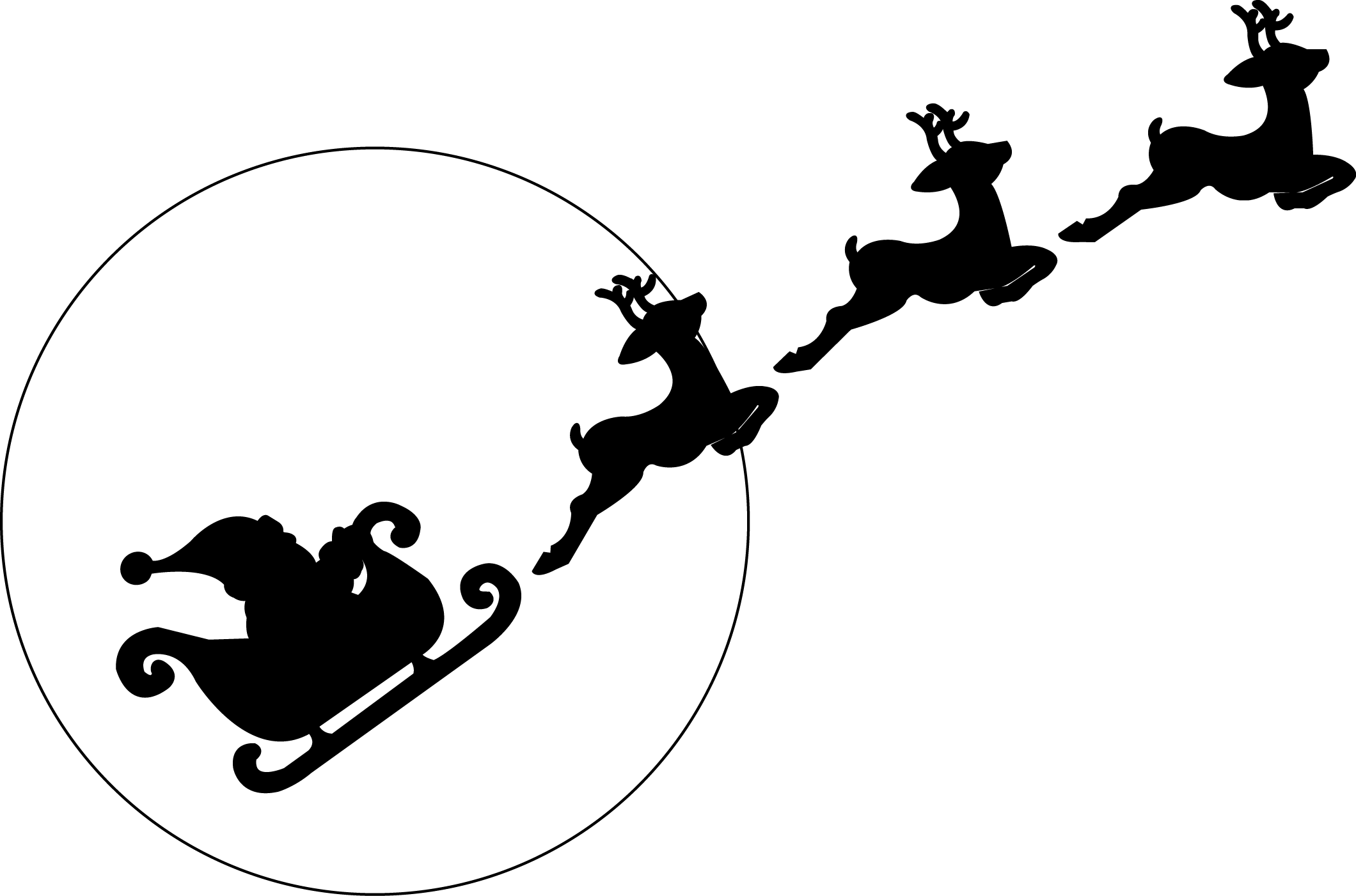 Santa Sleigh Reindeer Silhouette Png For Kids - Santa Reindeers Silhouette Png (2120x1402)