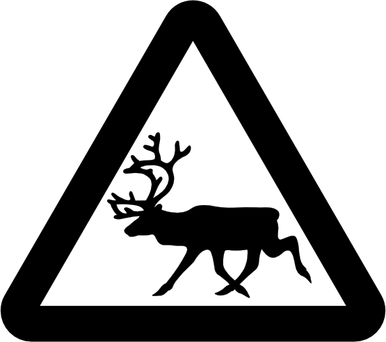 Warning Reindeer Roadsign Black White Line Art Tattoo - Road Sign Black And White (555x492)
