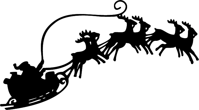 Santa Sleigh Reindeer Silhouette Png Download - Santa And Sleigh Png (667x369)