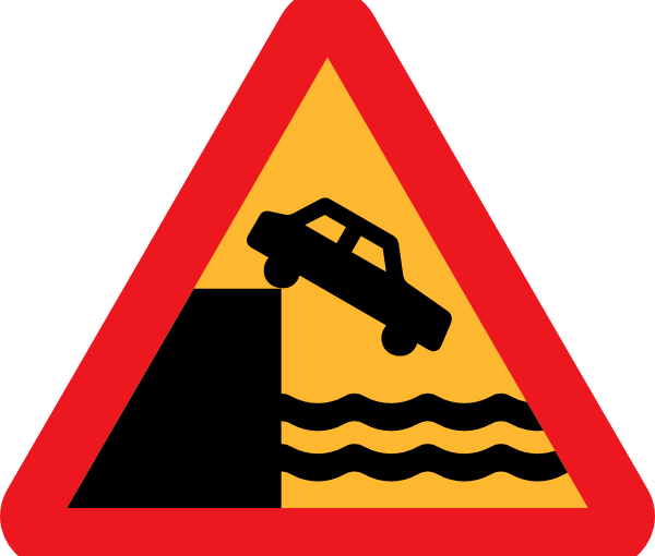 Bridge Out Ahead - Brant Nedförsbacke Skylt (600x510)