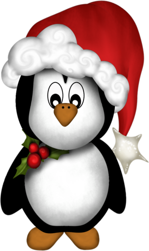 Penguin With Santa Hat - Cute Penguin Christmas Clipart (298x500)