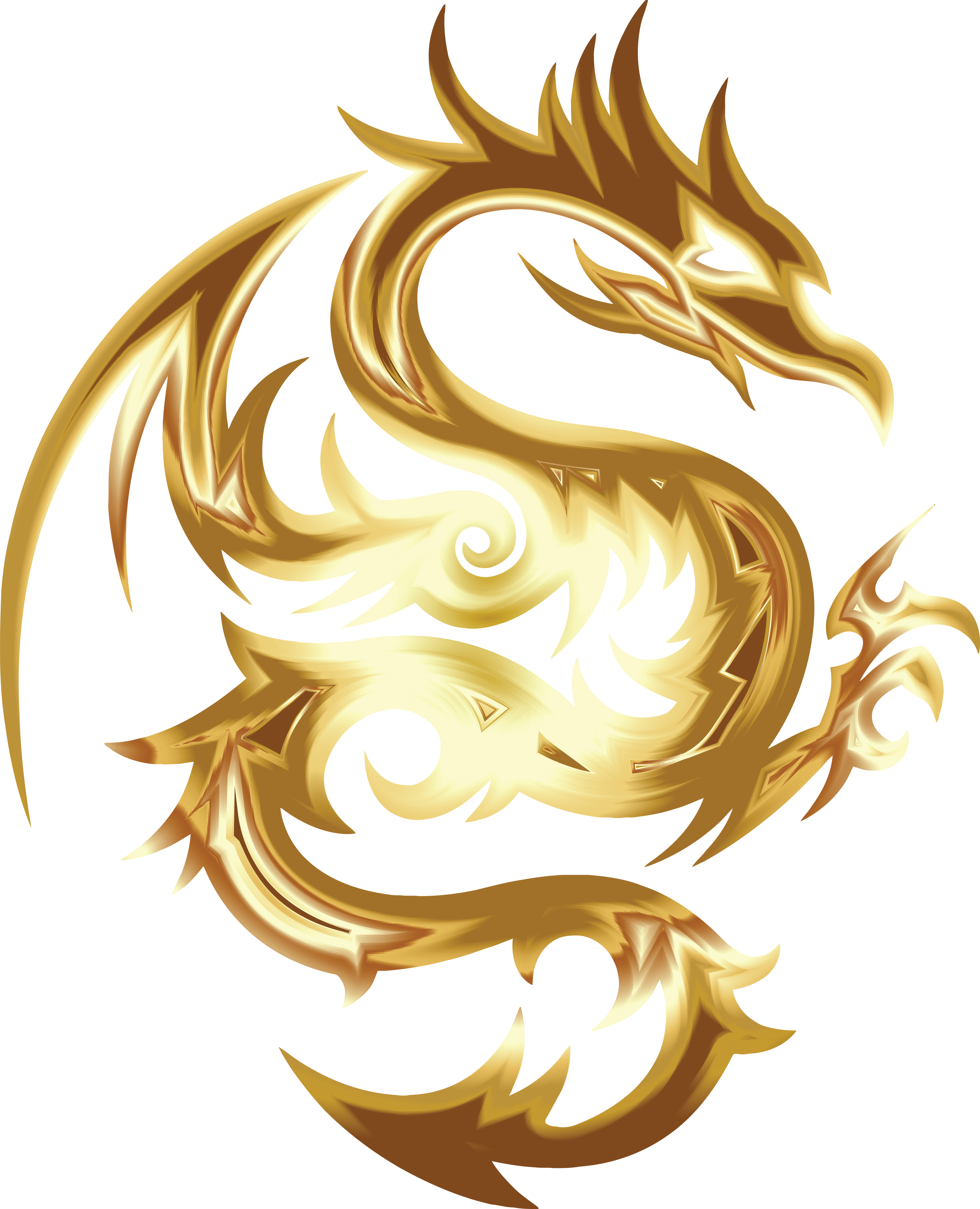 Free Clipart Of A Goldon Dragon In Tribal Style - Gold Dragon Png (4000x4933)
