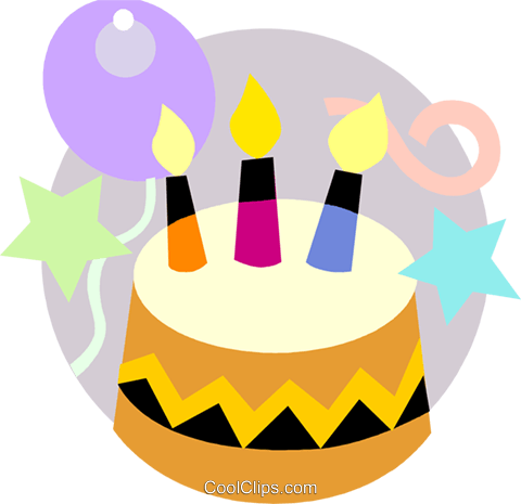Birthday Cake With Balloons Royalty Free Vector Clip - Birthday Cake With 3 Candles (480x465)