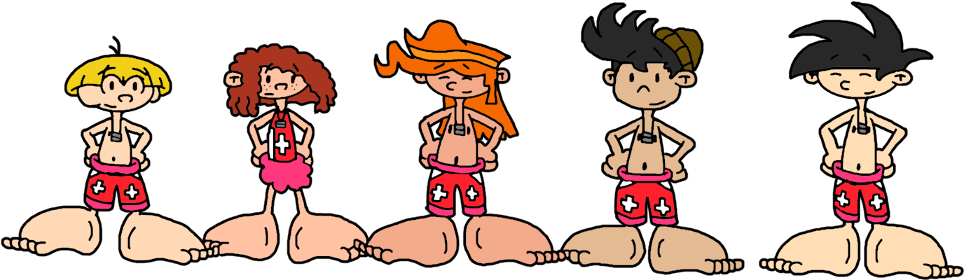 Five Lifeguard Kids At The Beach By Shiftythedingoman - Art (1443x431)
