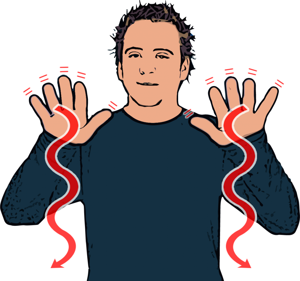 Both Open Hands Move Down In Slow Wavy Movements While - Asl Sign For Snow (1024x960)