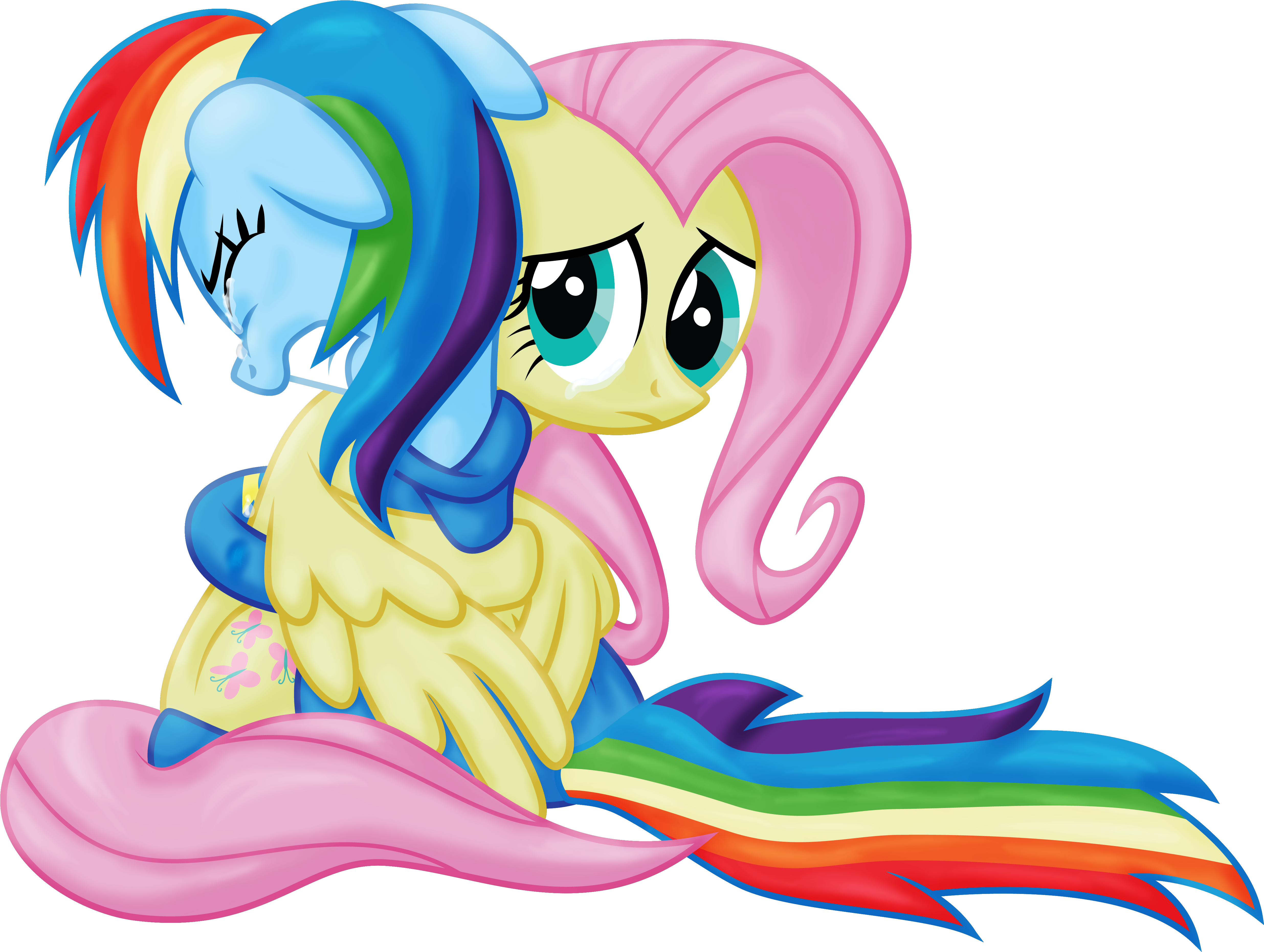 Justablankflank, Crying, Fluttershy, Hug, Rainbow Dash, - Fluttershy And Rainbow Dash Crying (5100x4500)