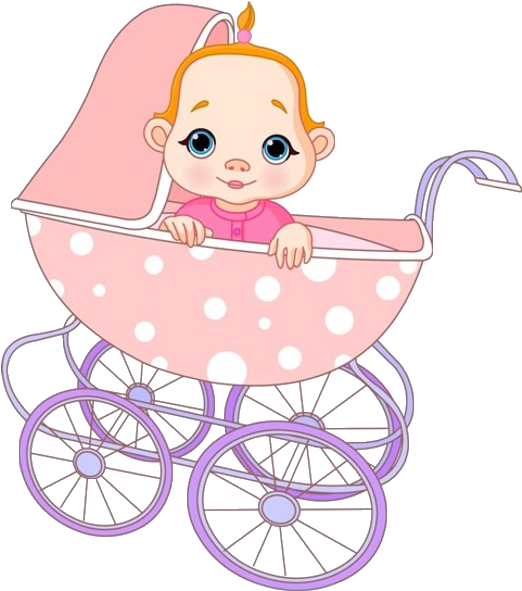Cute Baby Girl In Baby Carriage - Cute Baby Girl Cartoon (600x600)