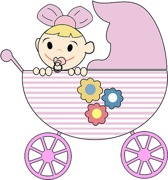 Cute Baby Girl In Baby Carriage - Girl Cartoon Image Baby (600x600)