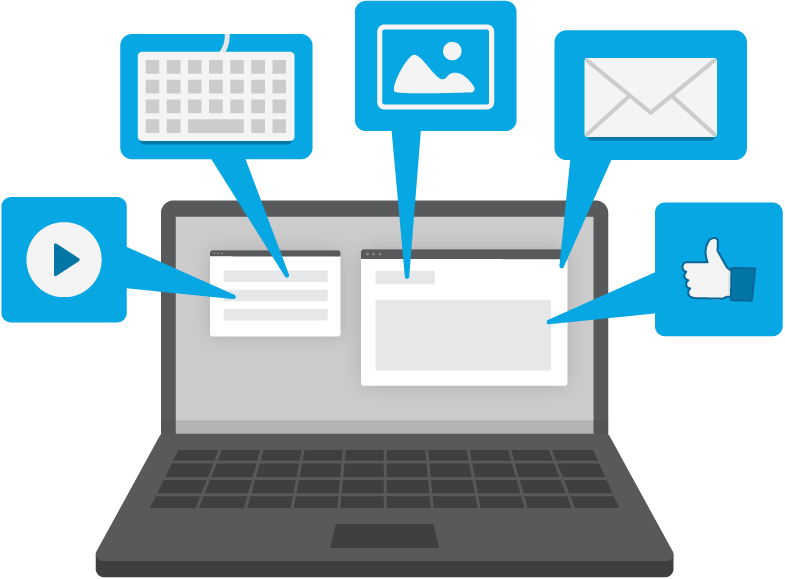A Laptop Screen With Callouts For Various Interactions - Digital Literacy Clipart (785x579)