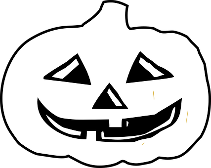 Pumpkin, Halloween, Face, Black, White - Jack O Lantern Outline (427x340)