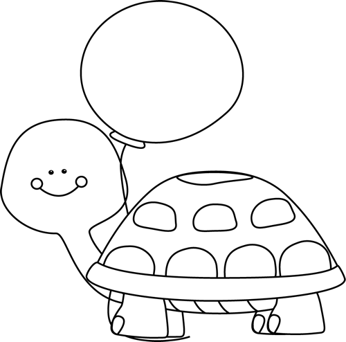 Black And White Turtle With Balloon - Clip Art (500x494)