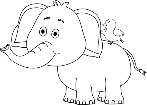 White Elephant Clipart - Elephant With A Bird (500x357)
