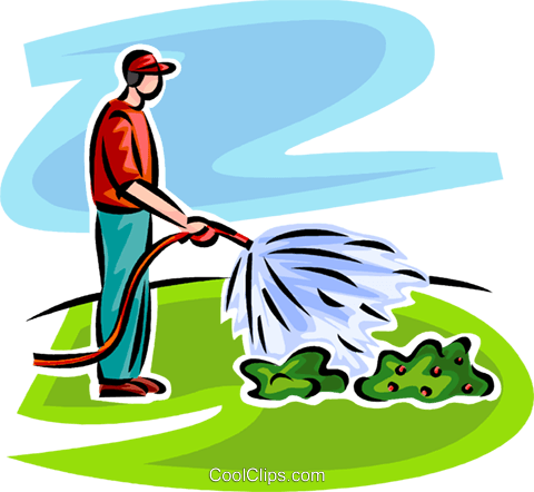 Nice Watering Flowers Clipart Man Watering Plants Royalty - Watering The Garden Clipart (480x442)