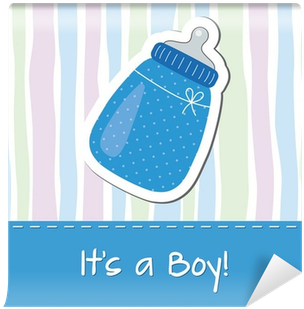 Baby Boy Shower Card With Bottle Wall Mural • Pixers® - Canvas Print (400x400)