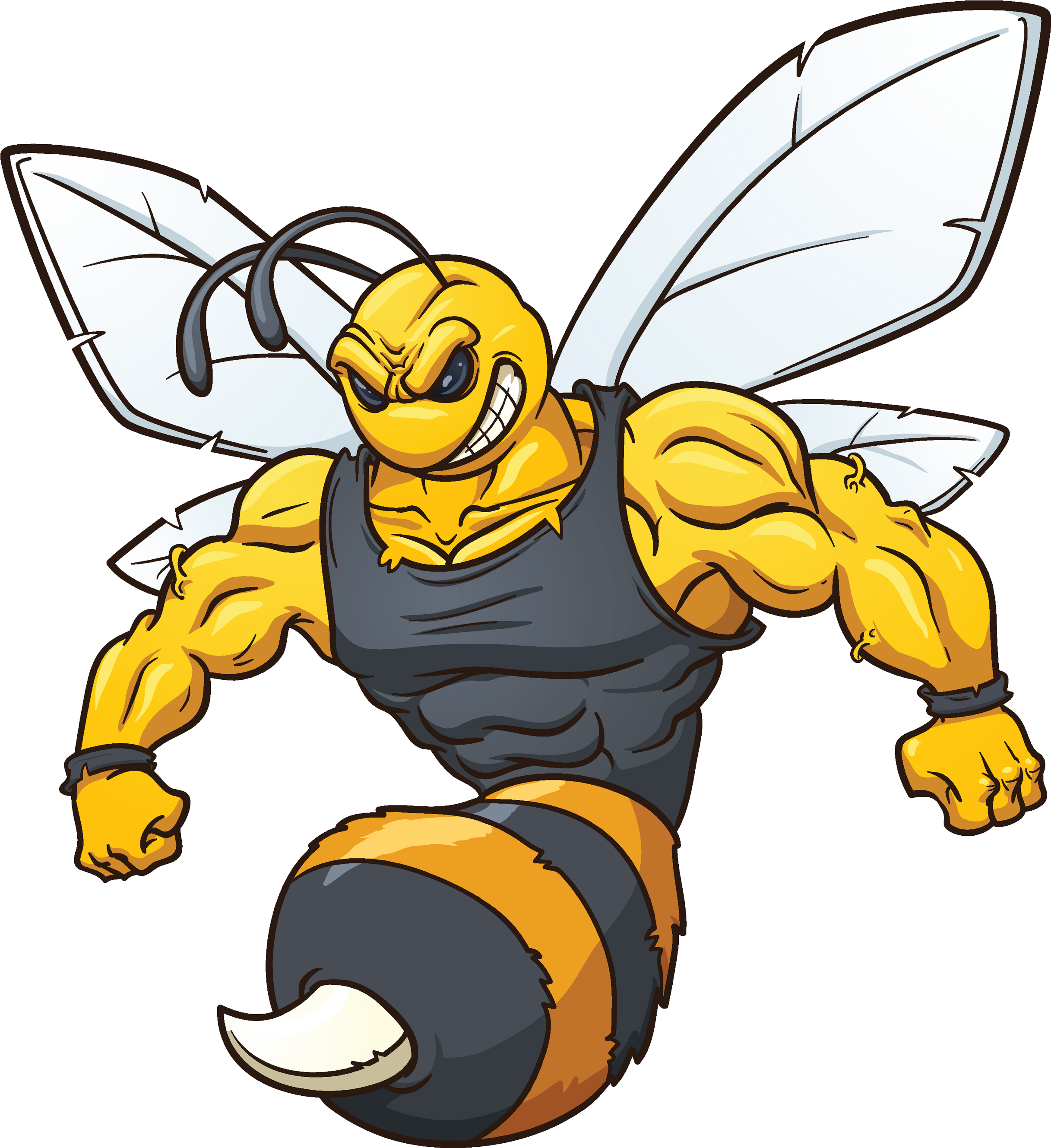 Bee Wasp Clip Art - Strong Cartoon Bee (3000x2657)