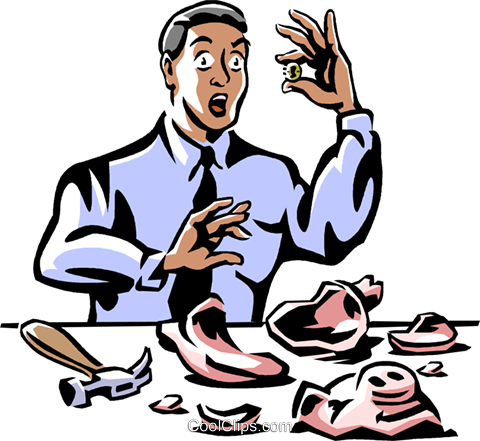 Man Finding A Coin Royalty Free Vector Clip Art Illustration - Breaking Piggy Bank Clipart (480x441)