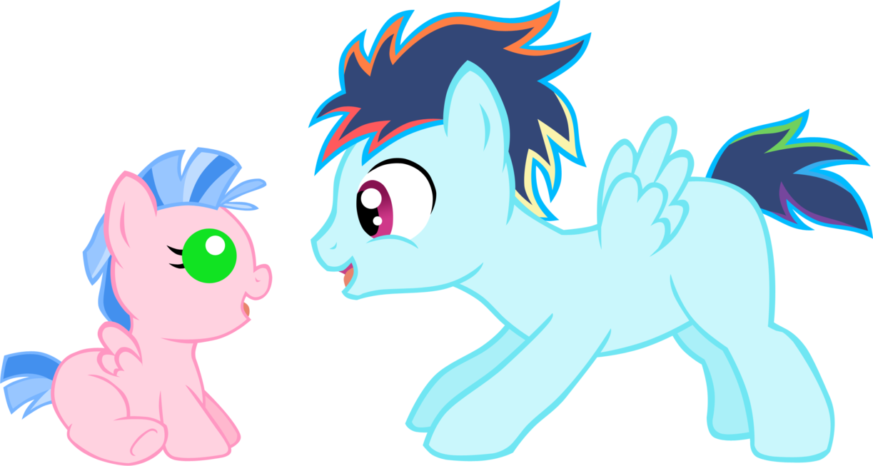 Hi There Little Sister By Ludiculouspegasus - Baby Rainbow Dash And Baby Soarin (1223x653)