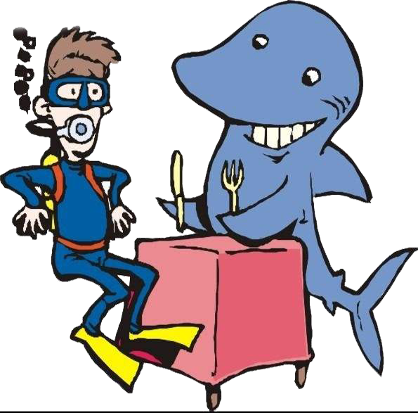 Shark Underwater Diving Cartoon Illustration - Underwater Diving (595x587)