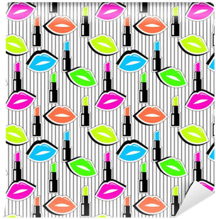 Seamless Pattern With Colorful Badge Shape Lips And - Lip (400x400)
