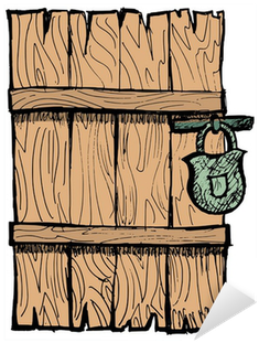 Old Wooden, Closed Door With A Lock Sticker • Pixers® - Wooden Door Cartoon (400x400)