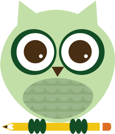 'green Owl With Pencil' - Owl (419x473)