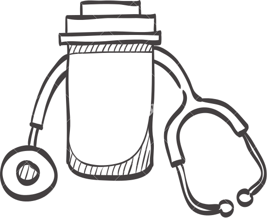 Sketch Icon Of A Pills Bottle And Stethoscope - Medicine (550x449)