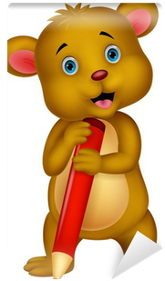 Cute Brown Bear Cartoon Holding Red Pencil Wall Mural - Brown Bear (400x400)
