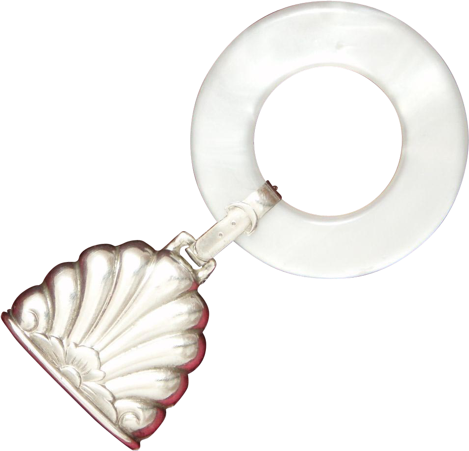Minty Sterling Baby Rattle With Lucite Teething Ring - Locket (956x956)