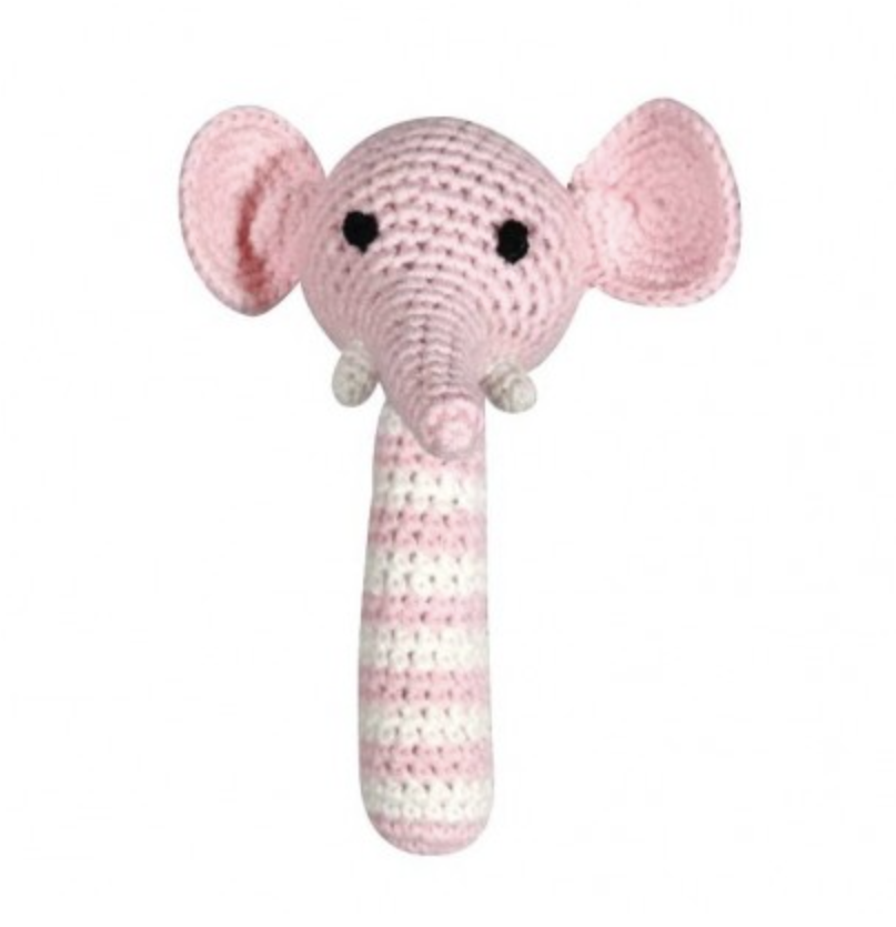 This Hand-crocheted Pink Elephant Baby Rattle Is Hand - Knitted World Rattle - Elephant Pink (1200x1200)