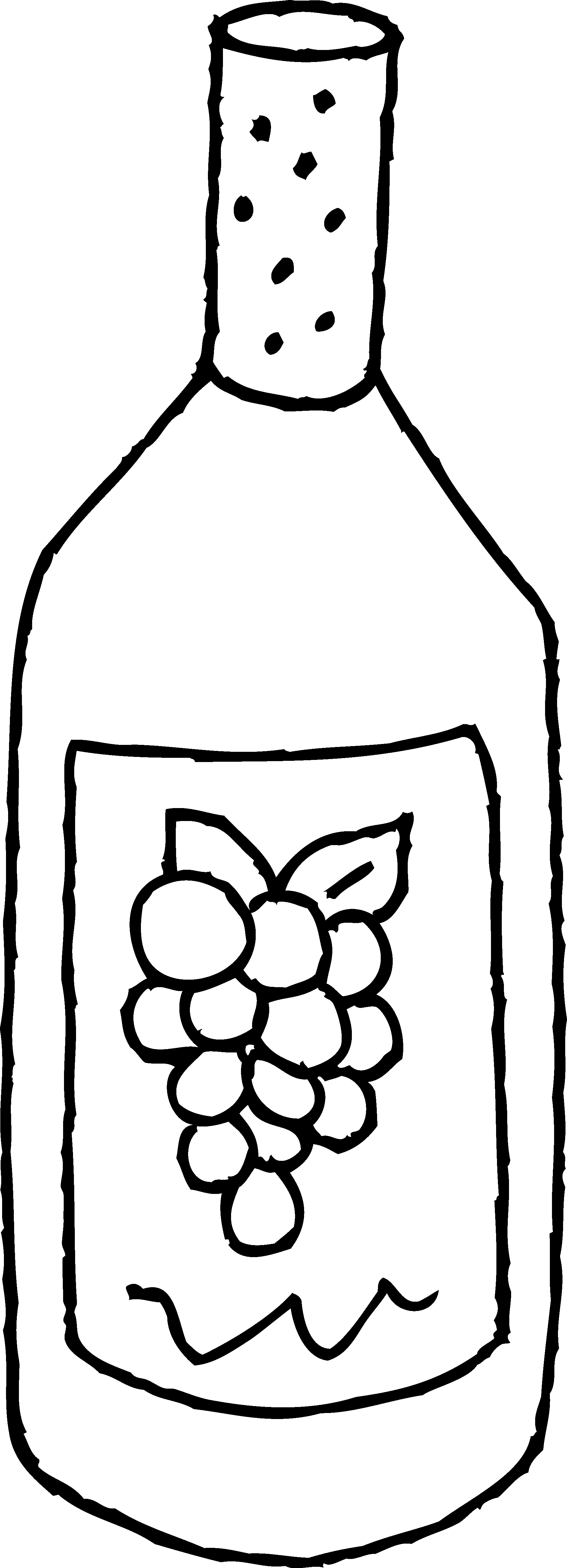 Bottle Clipart Colouring - Wine Bottle In Black And White (1887x5210)
