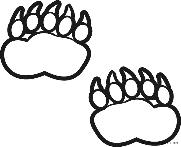 Bear Paw Print Animal Free Black White Clipart Images - Grizzly Bear (600x488)