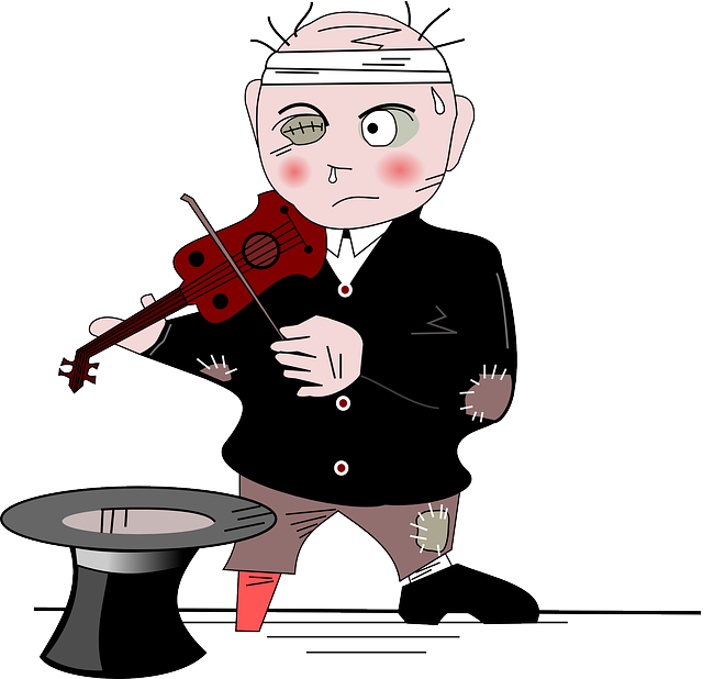 Music, People, Man, Cartoon, Money, Violin, Play - Poor People Png (640x618)