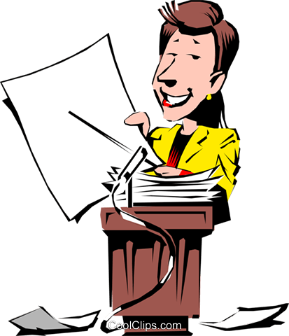 Cartoon Woman With Pointer Royalty Free Vector Clip - Public Speaker Clip Art (413x480)