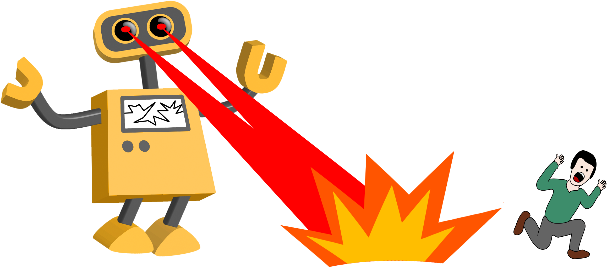 Botzilla And Fleeing Man - Robot (2317x1025)