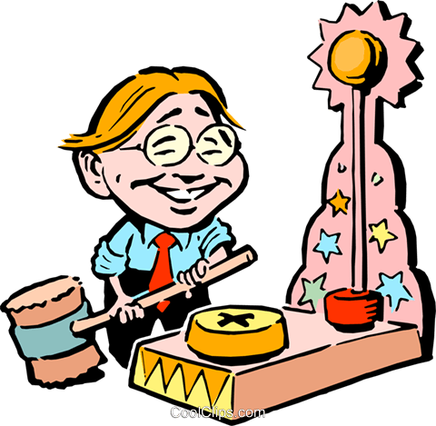 Cartoon Boy Ready To Ring The Bell Royalty Free Vector - Carnival Games Clip Art (480x469)