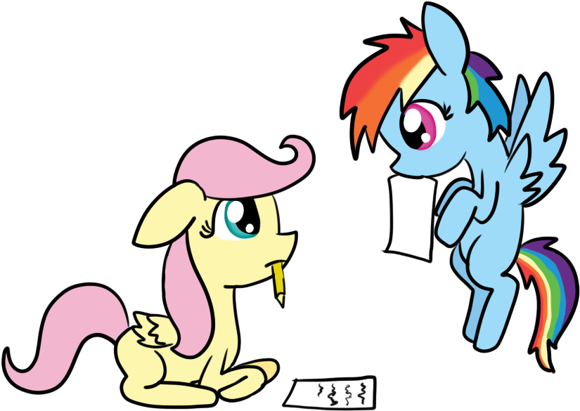 Pikurosonai00, Filly, Fluttershy, Homework, Mouth Hold, - Cartoon (886x606)