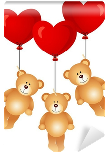 Teddy Bears Flying With Heart Balloons Wall Mural • - Teddy Bear (400x400)