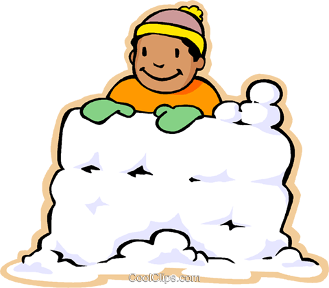 Boy In Snow Fort, Snow Fight Royalty Free Vector Clip - Snow Fort Clipart (480x421)