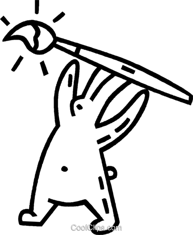 Easter Bunny With A Paint Brush Royalty Free Vector - Paintbrush (396x480)